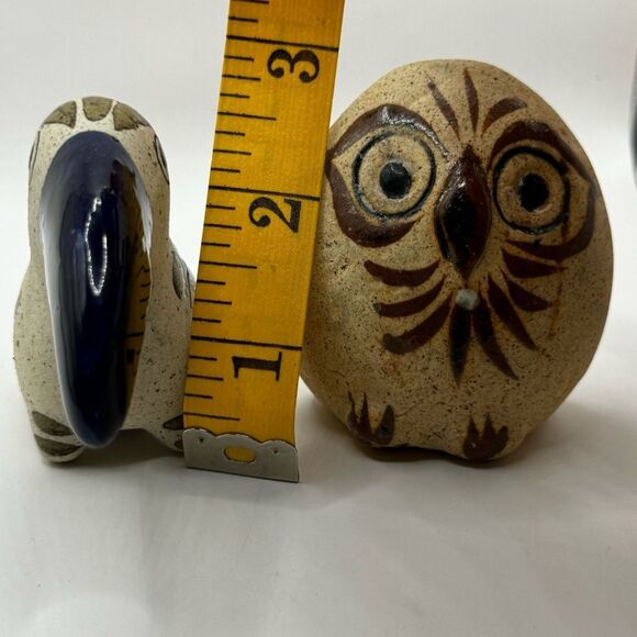 Set Of 2 Tonala Mexican Pottery Ceramic Hand Painted Mini Owl And Toucan Signed - Picture 8 of 8